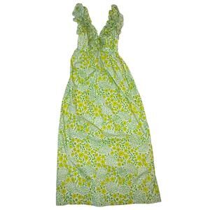 Vintage 1970s Lilly Pulitzer Maxi Dress Green Yellow Floral